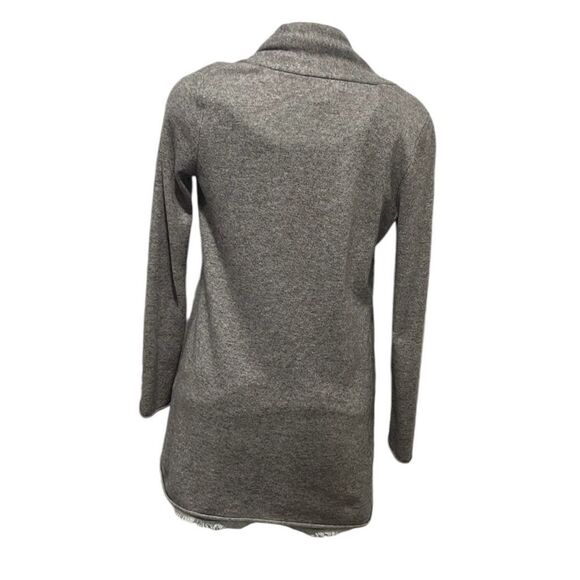 Neiman Marcus cashmere gray with tan trim open front cardigan XS - Picture 2 of 6